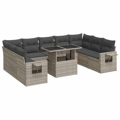 Set Divano Giardino 10 pz con Cuscini Grigio Chiaro Polyrattan - homemem39