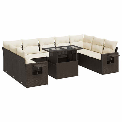 Set Divani da Giardino 10pz con Cuscini in Polyrattan Marrone | homemem39