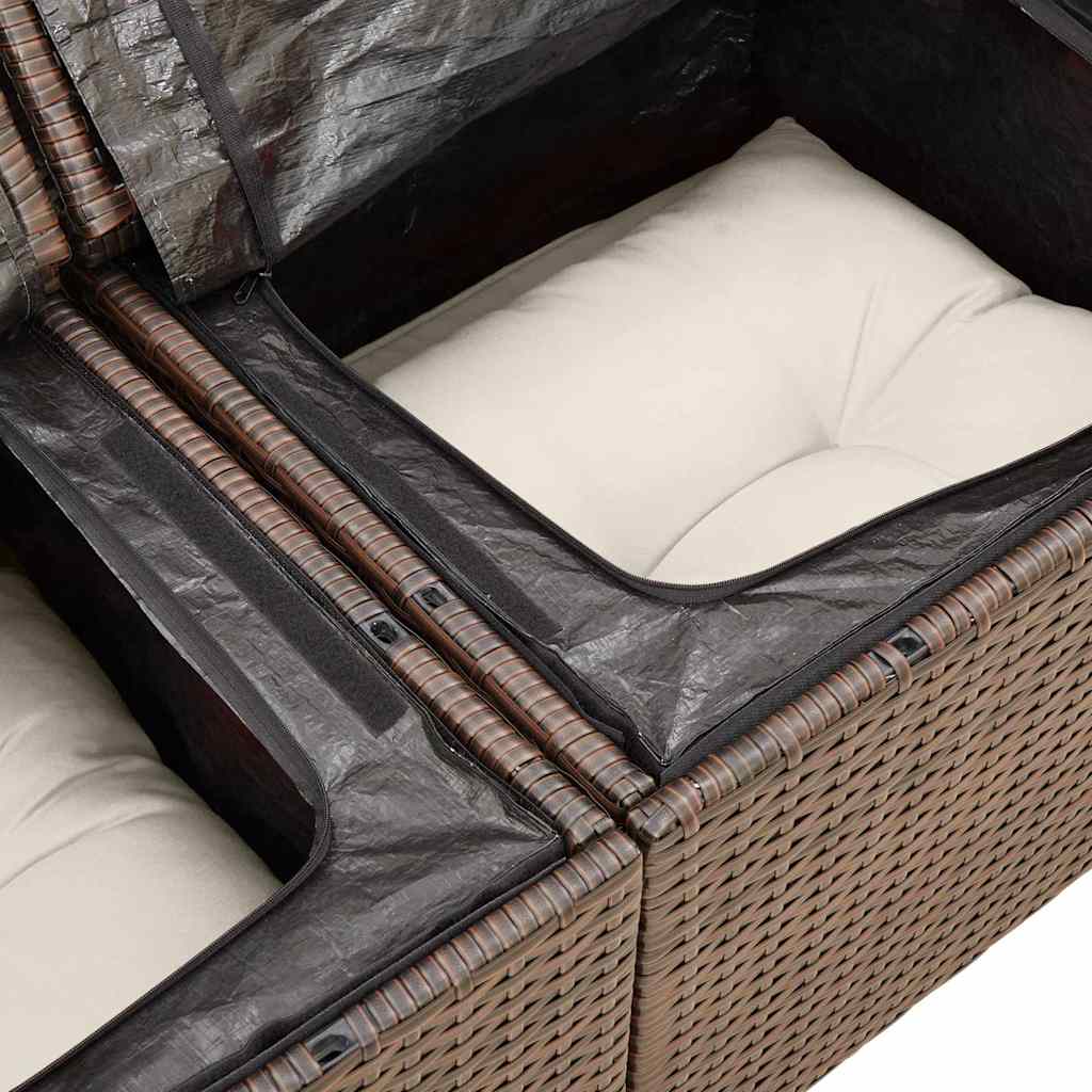 Set Divani da Giardino 10pz con Cuscini in Polyrattan Marrone