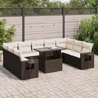 Set Divani da Giardino 10pz con Cuscini in Polyrattan Marrone | homemem39