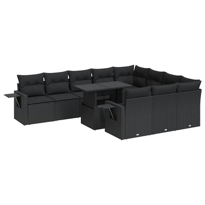 Set Divani da Giardino 11 pz con Cuscini in Polyrattan Nero | homemem39