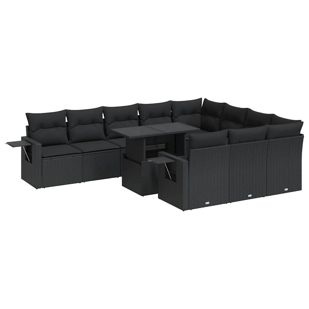 Set Divani da Giardino 11 pz con Cuscini in Polyrattan Nero - homemem39