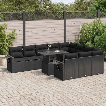 Set Divani da Giardino 11 pz con Cuscini in Polyrattan Nero - homemem39