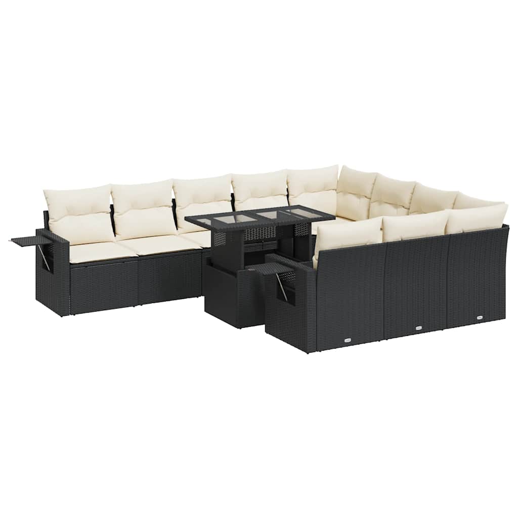 Set Divani da Giardino 11 pz con Cuscini in Polyrattan Nero - homemem39