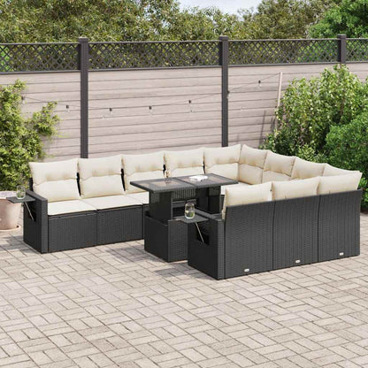 Set Divani da Giardino 11 pz con Cuscini in Polyrattan Nero - homemem39