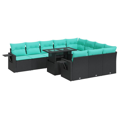 Set Divani da Giardino 11 pz con Cuscini Polyrattan Acacia Nero | homemem39