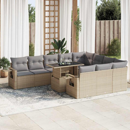 Set Divani da Giardino 11 pz con Cuscini Beige in Polyrattan - homemem39