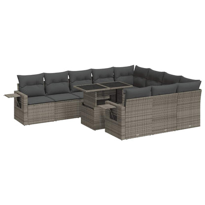 Set Divani da Giardino 11 pz con Cuscini in Polyrattan Grigio - homemem39