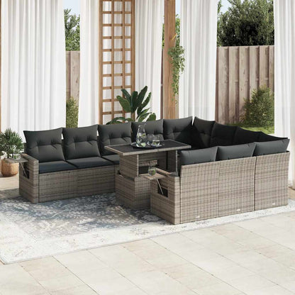 Set Divani da Giardino 11 pz con Cuscini in Polyrattan Grigio - homemem39