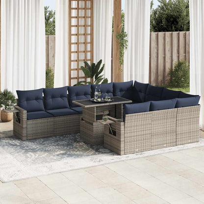 Set Divani Giardino 11 pz con Cuscini Polyrattan Acacia Grigio | homemem39