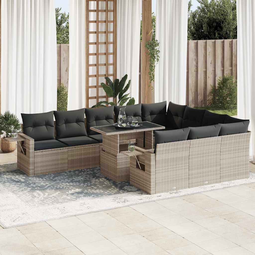 Set Divani da Giardino 11 pz con Cuscini in Polyrattan Grigio - homemem39