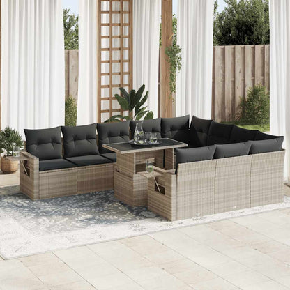 Set Divani da Giardino 11 pz con Cuscini in Polyrattan Grigio - homemem39
