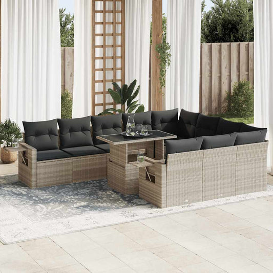 Set Divani da Giardino 11 pz con Cuscini in Polyrattan Grigio - homemem39