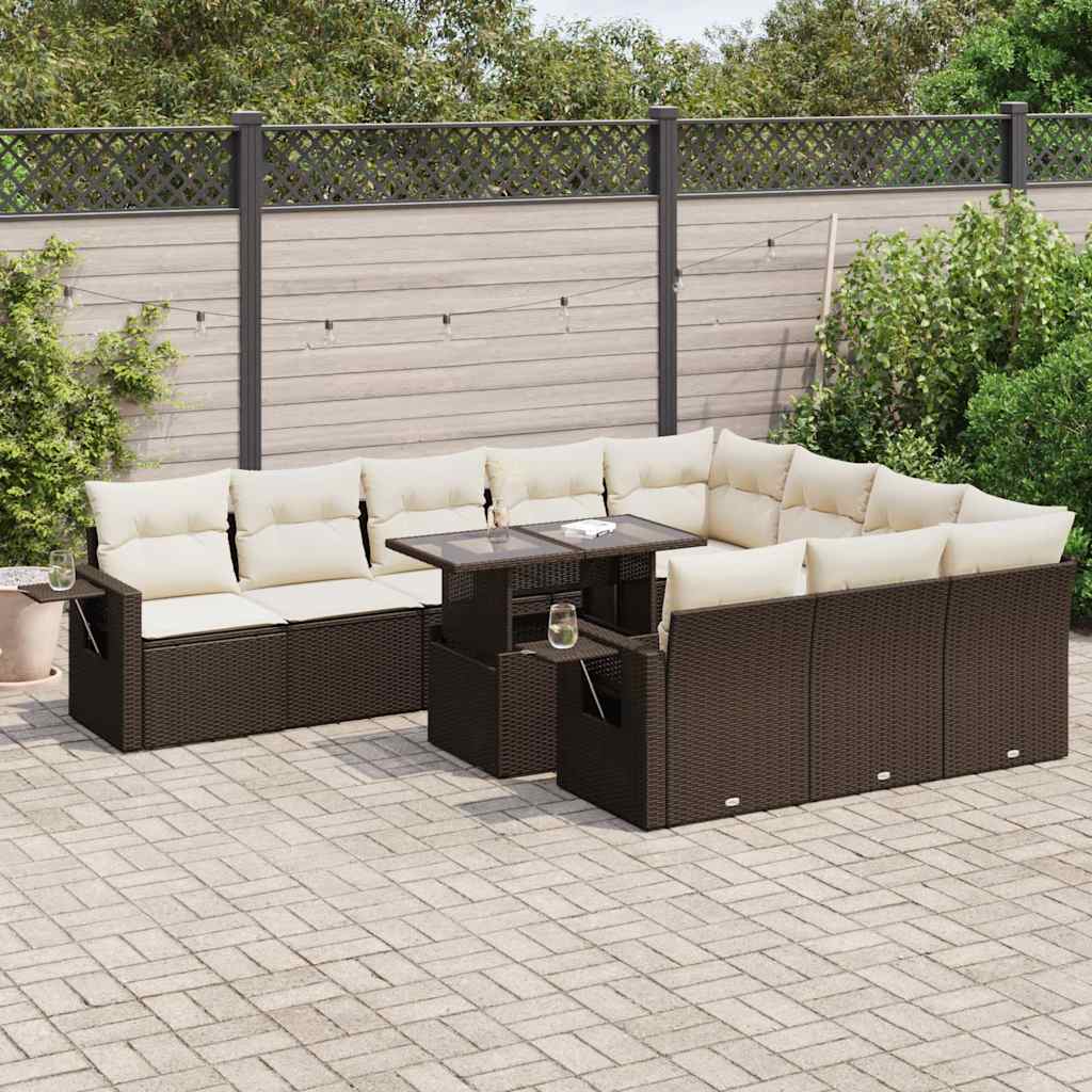 Set Divani da Giardino 11 pz con Cuscini Polyrattan Marrone | homemem39