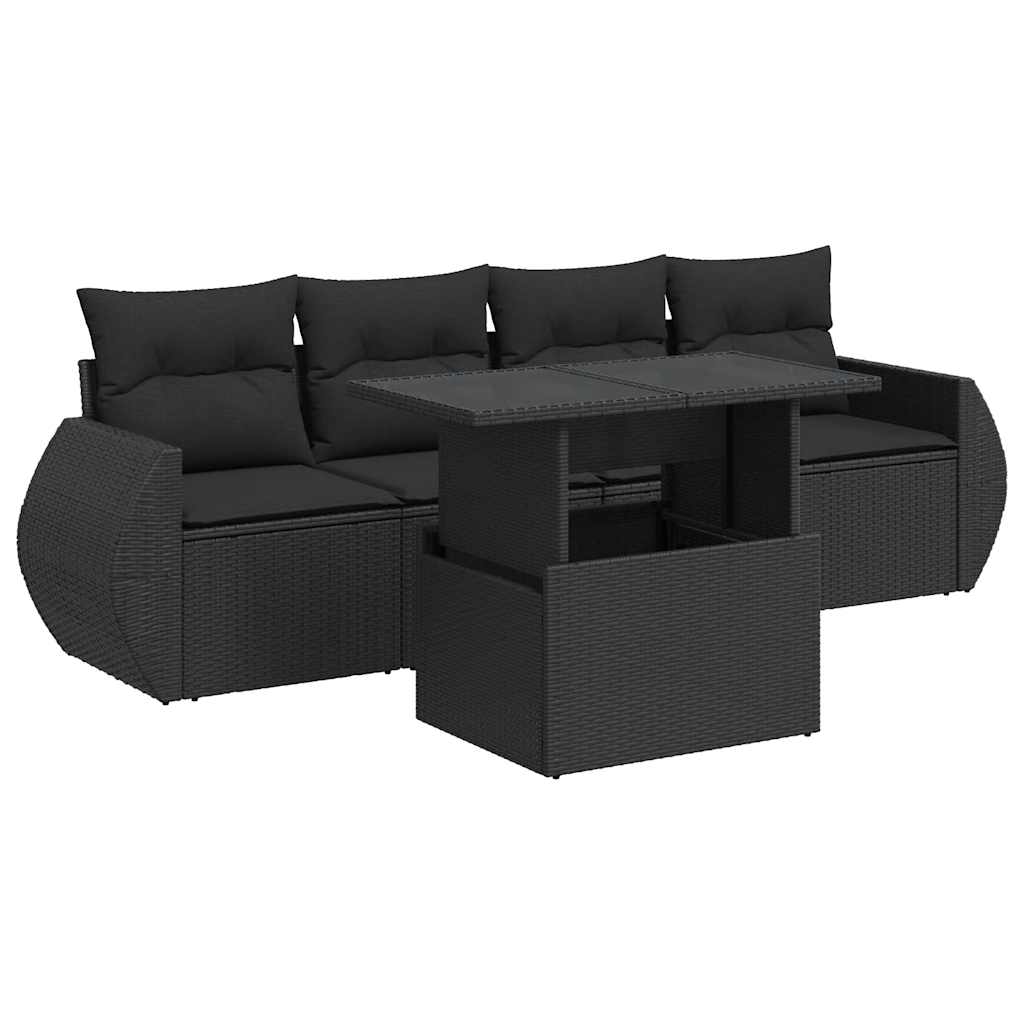 Set Divani da Giardino 5 pz con Cuscini in Polyrattan Nero - homemem39