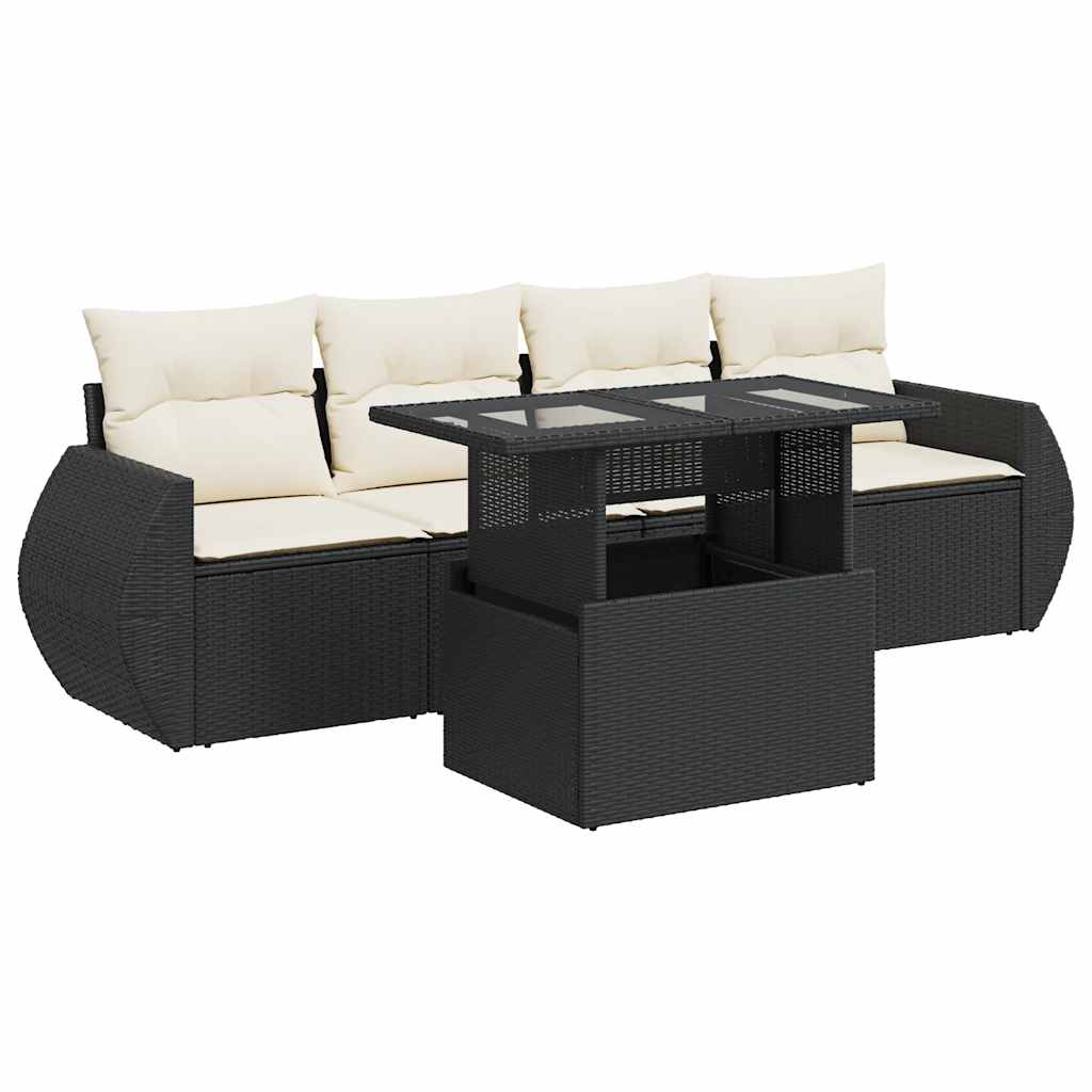 Set Divani da Giardino 5 pz con Cuscini in Polyrattan Nero - homemem39