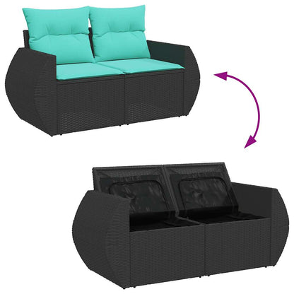 Set Divani da Giardino 5 pz con Cuscini Nero Polyrattan Acacia | homemem39