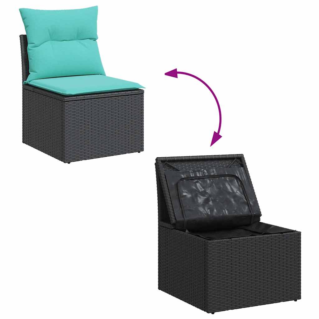 Set Divani da Giardino 5 pz con Cuscini Nero Polyrattan Acacia | homemem39