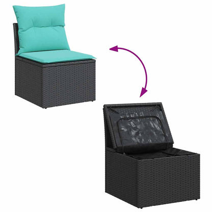 Set Divani da Giardino 5 pz con Cuscini Nero Polyrattan Acacia | homemem39