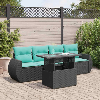 Set Divani da Giardino 5 pz con Cuscini Nero Polyrattan Acacia | homemem39