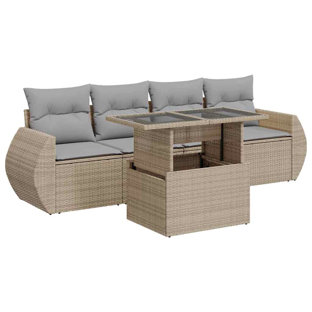 Set Divano da Giardino 5 pz con Cuscini Beige in Polyrattan - homemem39