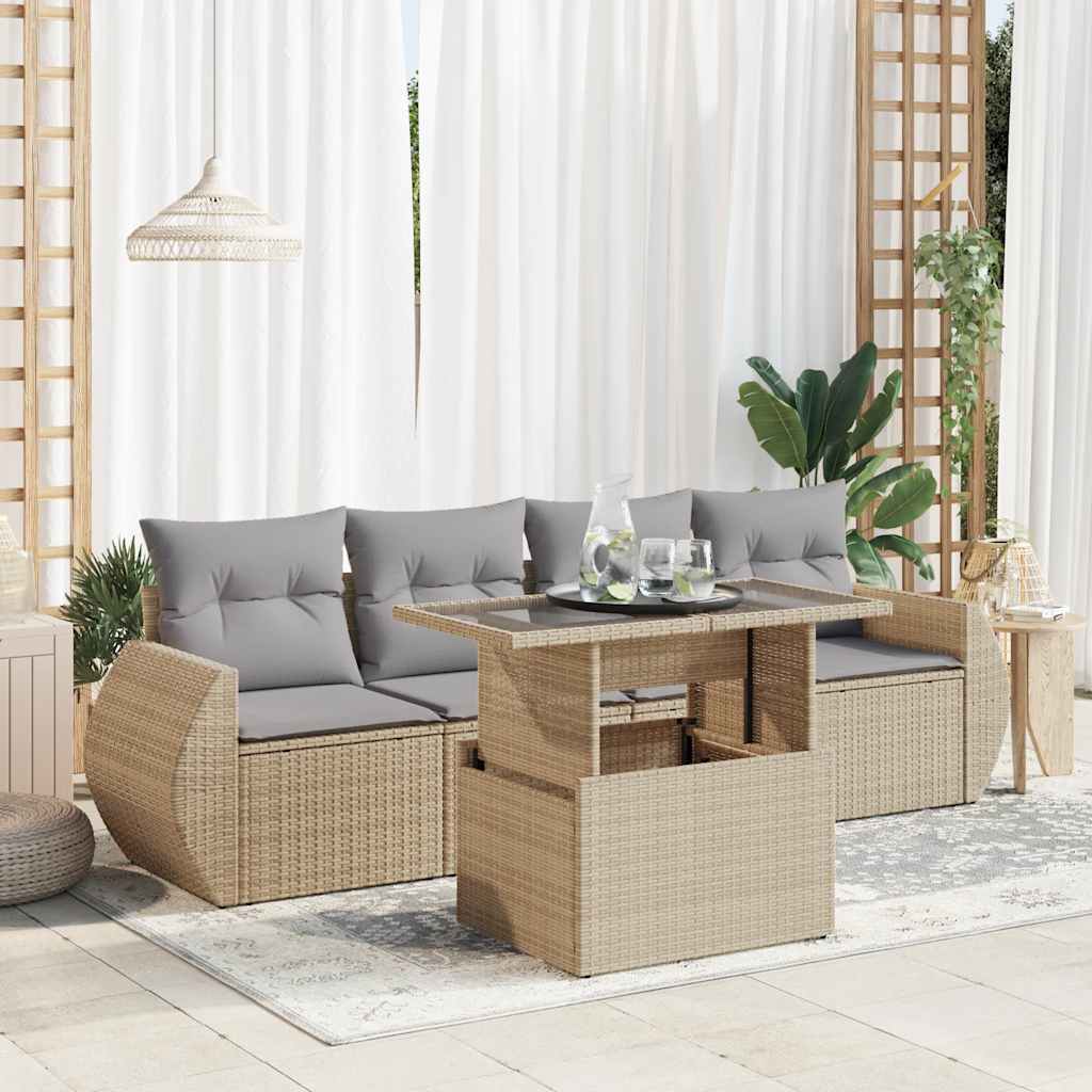 Set Divano da Giardino 5 pz con Cuscini Beige in Polyrattan | homemem39
