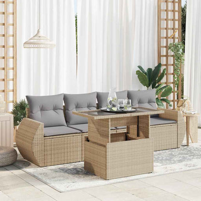 Set Divano da Giardino 5 pz con Cuscini Beige in Polyrattan - homemem39