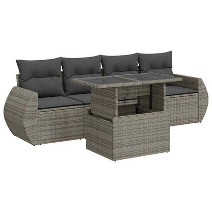 Set Divano da Giardino 5 pz con Cuscini Grigio in Polyrattan | homemem39
