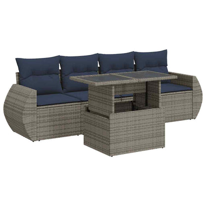 Set Divano Giardino 5 pz con Cuscini Grigio Polyrattan Acacia | homemem39