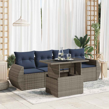 Set Divano Giardino 5 pz con Cuscini Grigio Polyrattan Acacia | homemem39