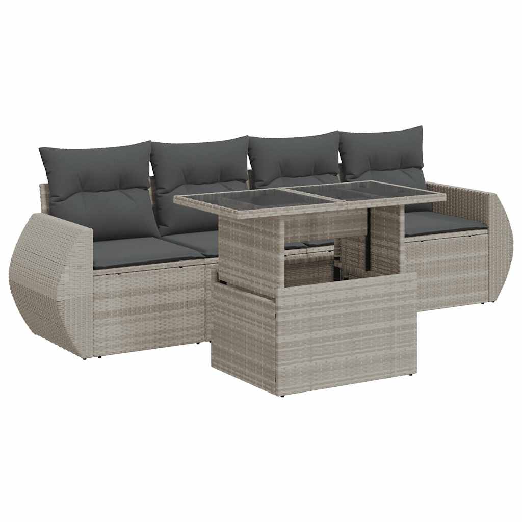 Set Divano da Giardino 5pz con Cuscini Grigio Chiaro Polyrattan - homemem39