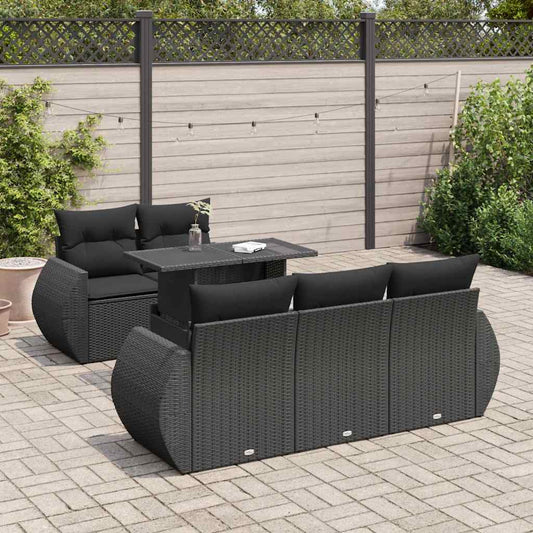 Set Divano da Giardino 6 pz con Cuscini Nero in Polyrattan - homemem39