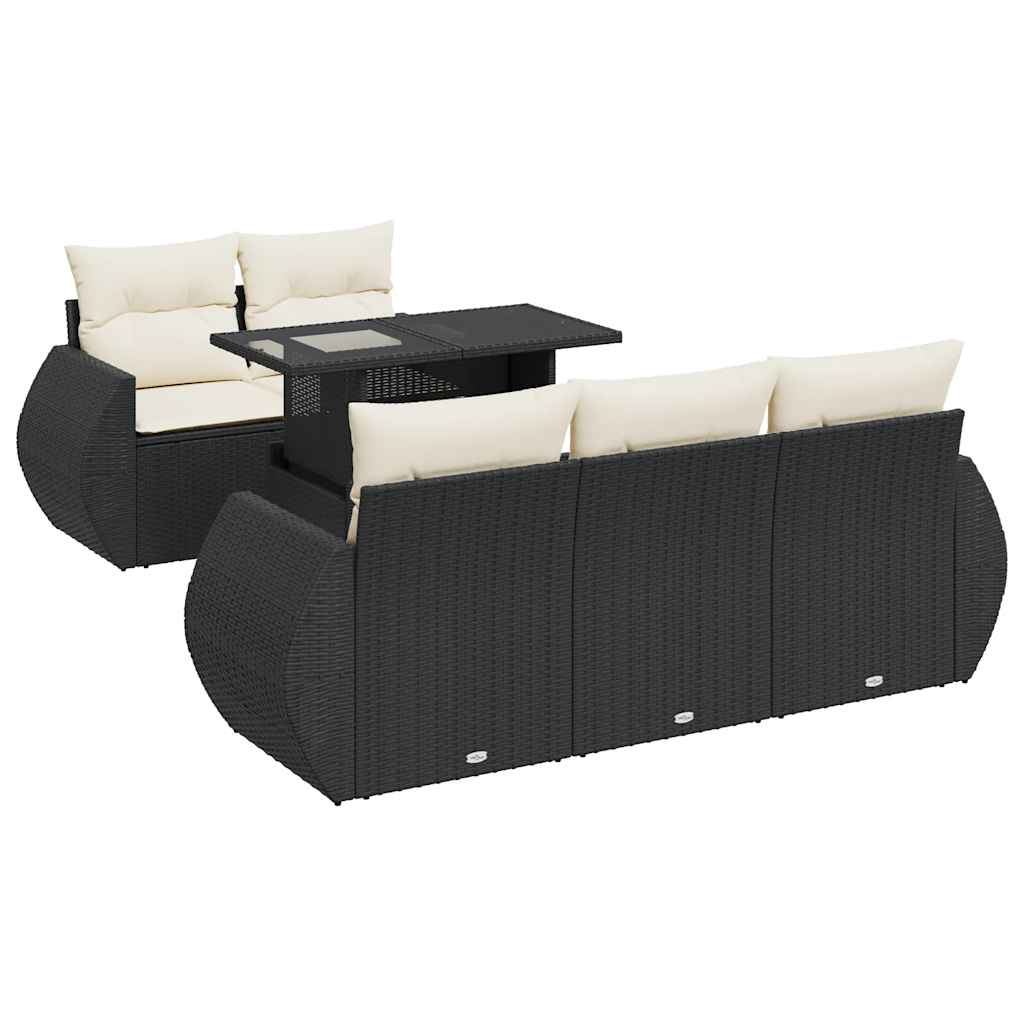Set Divano da Giardino 6 pz con Cuscini Nero in Polyrattan - homemem39