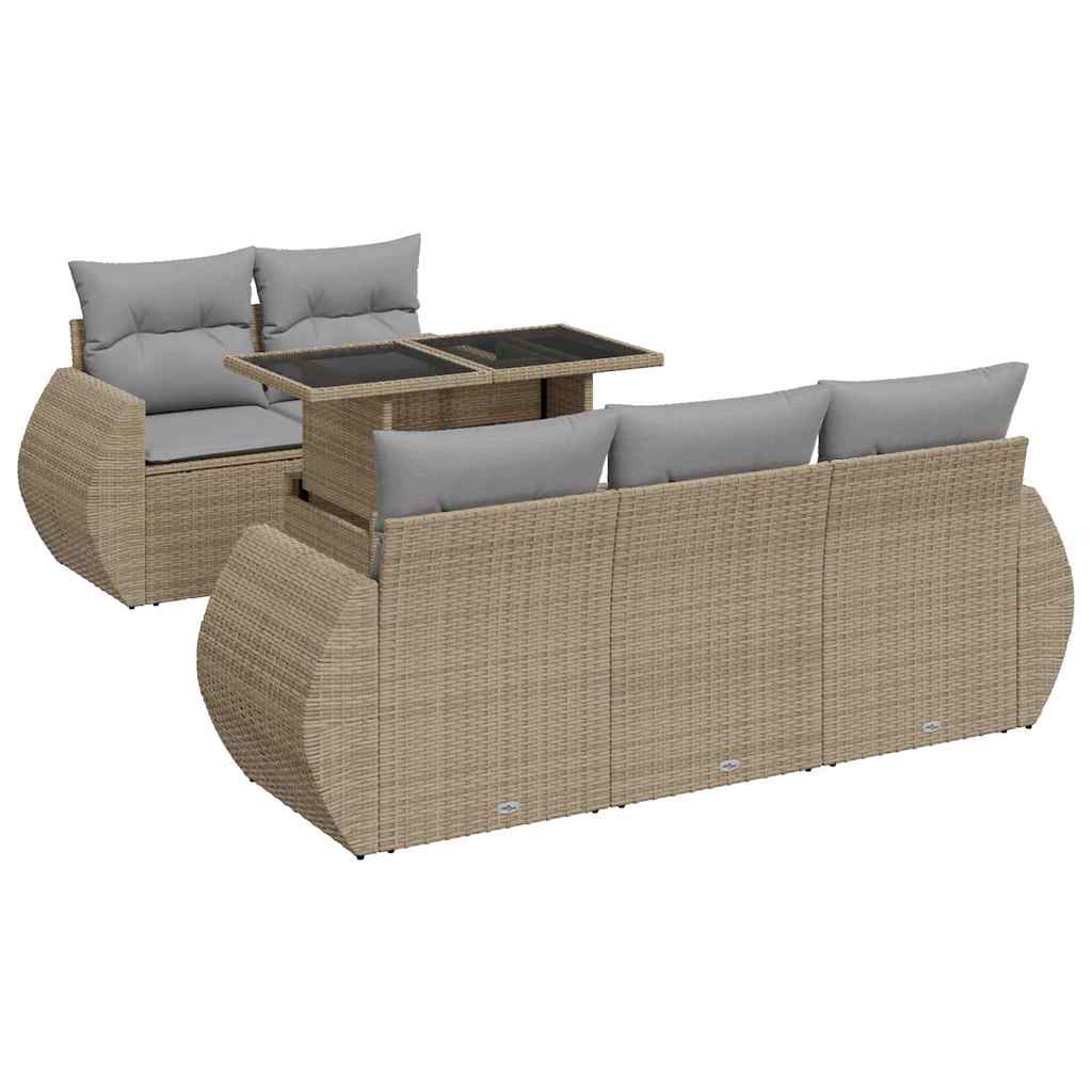 Set Divano da Giardino 6 pz con Cuscini Beige in Polyrattan | homemem39