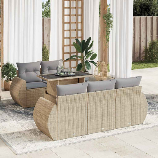 Set Divano da Giardino 6 pz con Cuscini Beige in Polyrattan - homemem39