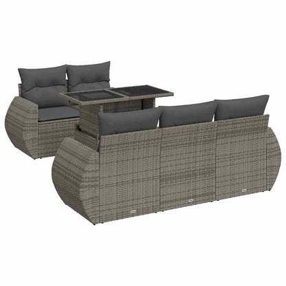 Set Divano da Giardino 6 pz con Cuscini Grigio in Polyrattan - homemem39