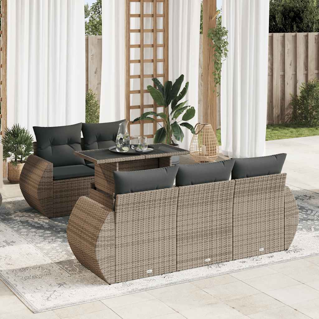 Set Divano da Giardino 6 pz con Cuscini Grigio in Polyrattan - homemem39