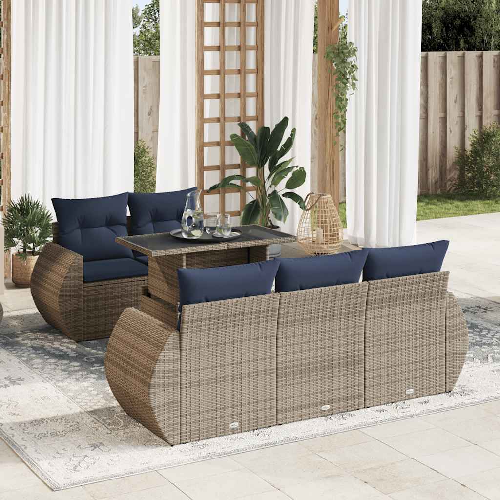 Set Divano da Giardino 6pz con Cuscini Grigio Polyrattan Acacia | homemem39