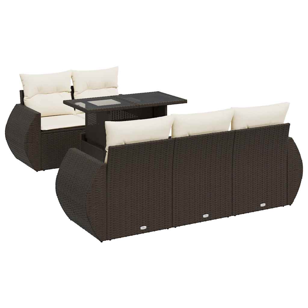 Set Divano da Giardino 6 pz con Cuscini Marrone in Polyrattan - homemem39