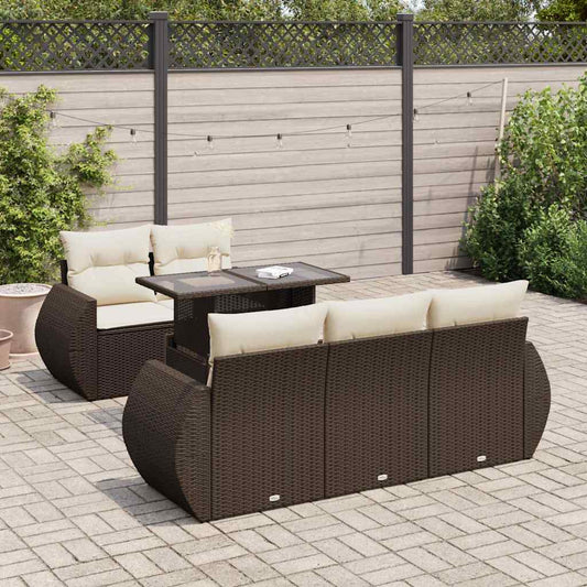 Set Divano da Giardino 6 pz con Cuscini Marrone in Polyrattan - homemem39