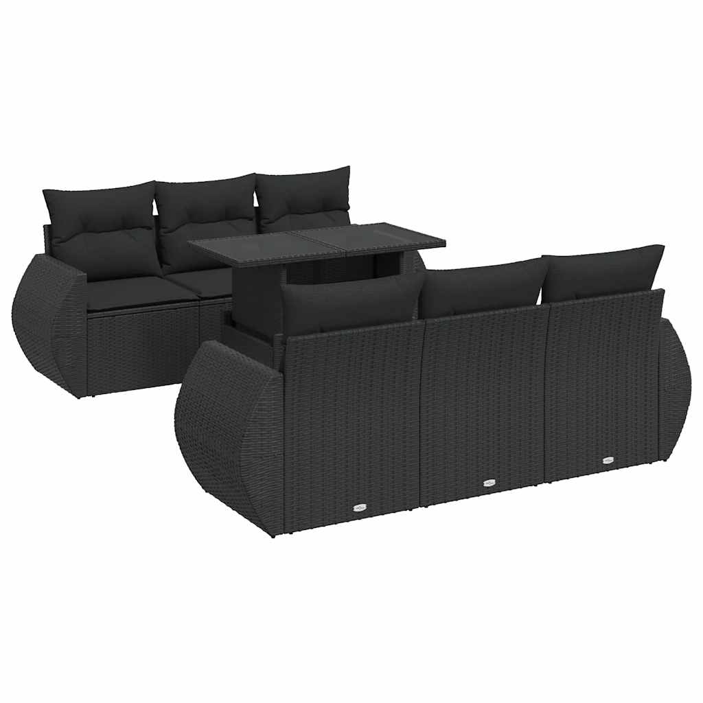 Set Divani da Giardino con Cuscini 7pz Nero Polyrattan | homemem39