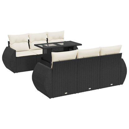 Set Divani da Giardino con Cuscini 7pz Nero Polyrattan | homemem39
