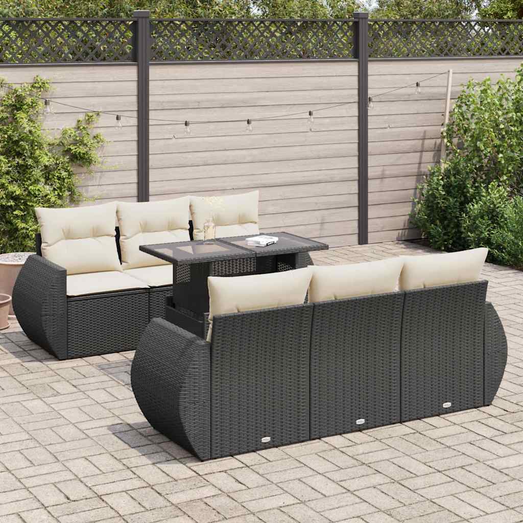 Set Divani da Giardino con Cuscini 7pz Nero Polyrattan - homemem39