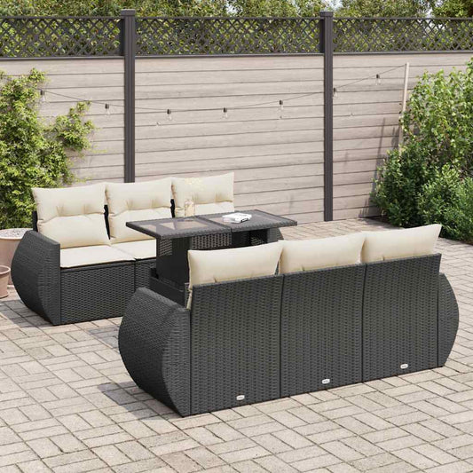 Set Divani da Giardino con Cuscini 7pz Nero Polyrattan - homemem39