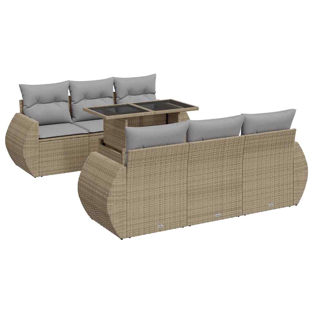 Set Divani da Giardino 7 pz con Cuscini Beige in Polyrattan - homemem39