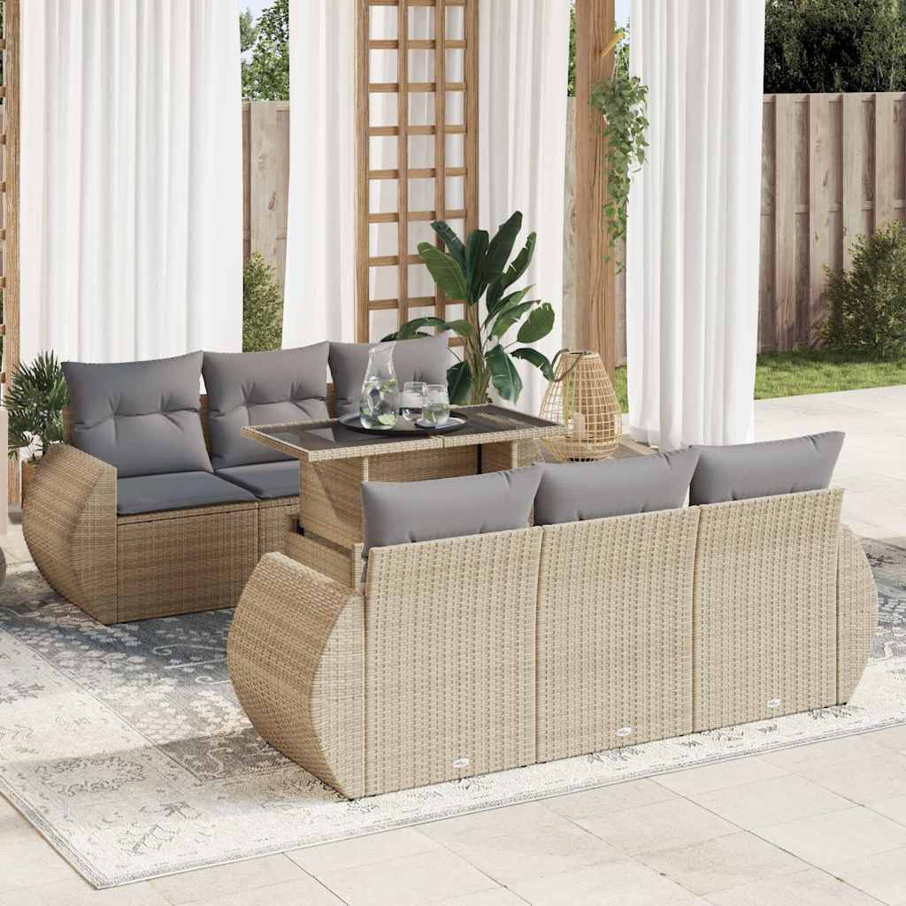 Set Divani da Giardino 7 pz con Cuscini Beige in Polyrattan - homemem39