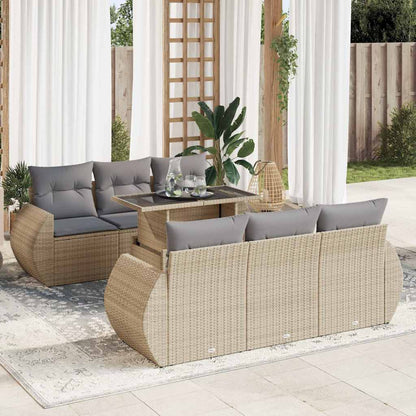 Set Divani da Giardino 7 pz con Cuscini Beige in Polyrattan - homemem39