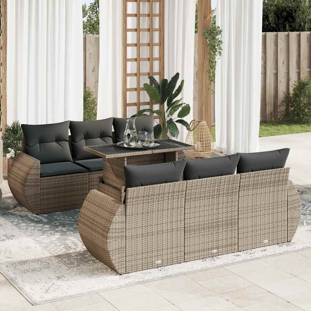 Set Divani da Giardino 7 pz con Cuscini Grigio in Polyrattan - homemem39
