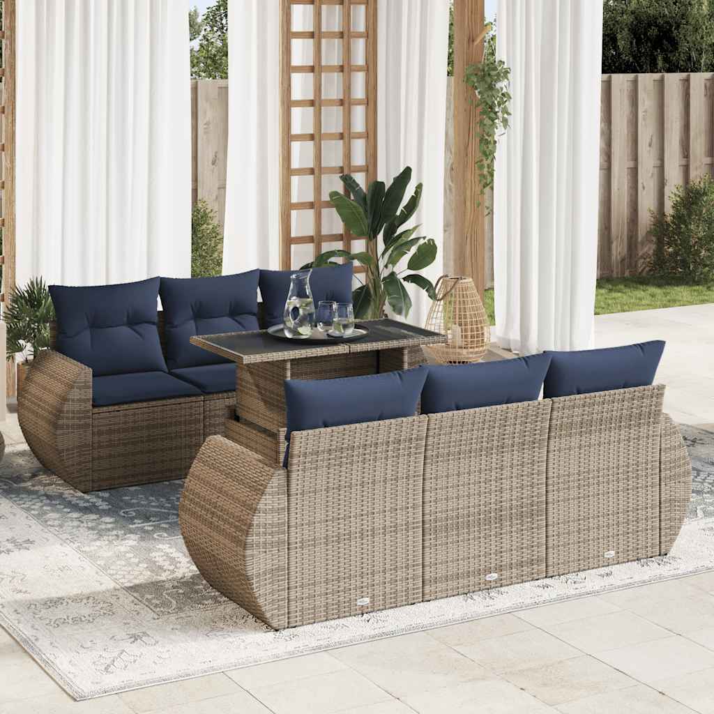 Set Divani da Giardino 7pz con Cuscini Grigio Polyrattan Acacia | homemem39