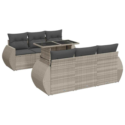 Set Divani da Giardino 7pz con Cuscini Grigio Chiaro Polyrattan - homemem39